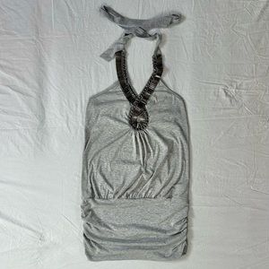 mia mia vtg grey mini halter dress